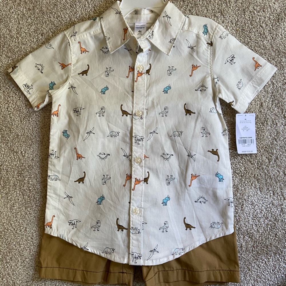Carter’s Dinosaur Button Down Shirt and Shorts 4T